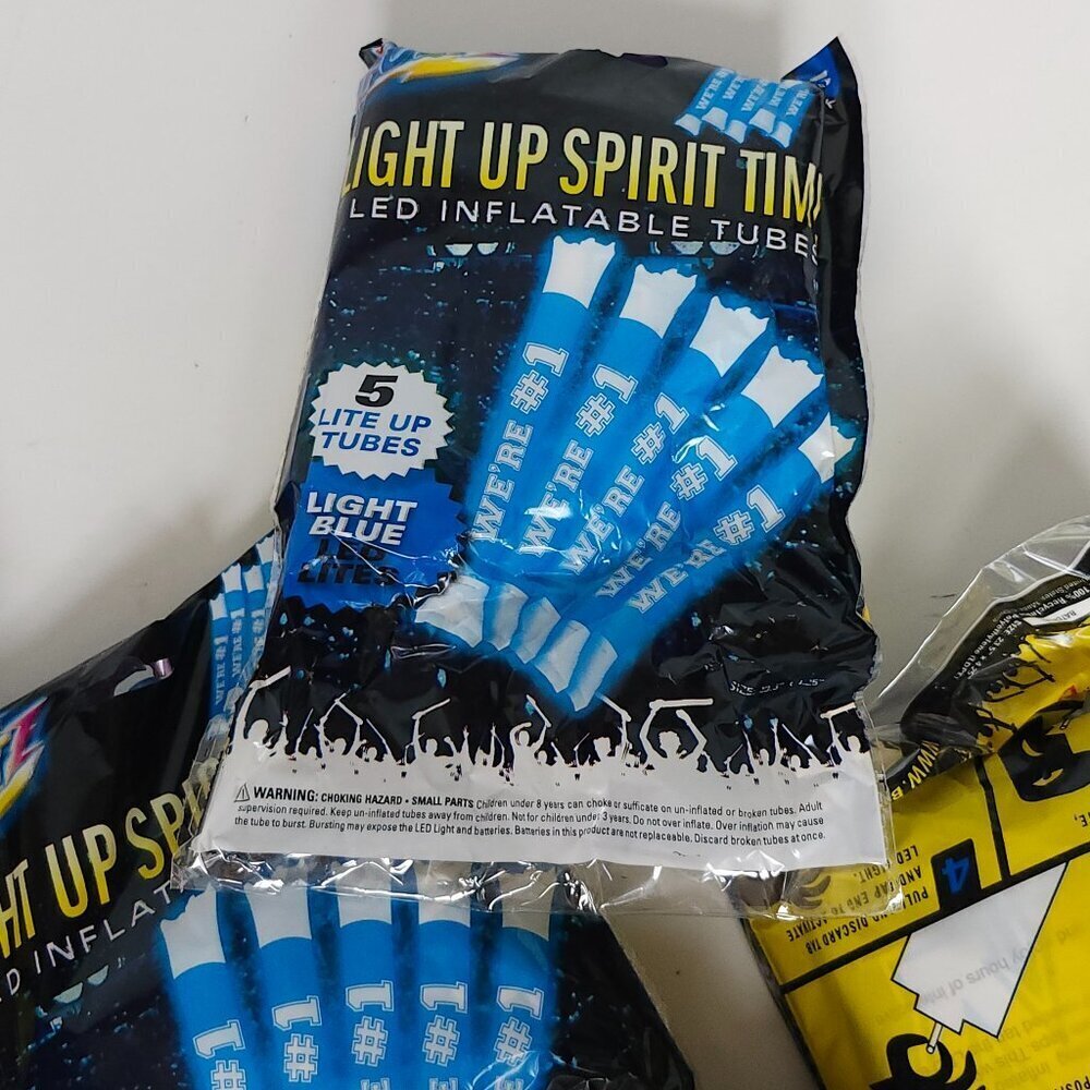 LED Light Up Spirit Tubes "We're #1" LOT of 7 Packs of 5, 35 Sticks Total BLUE